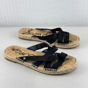 Sam Edelman Averie Strappy Slide Black Leather Espadrille Sandals Women Size 9.5